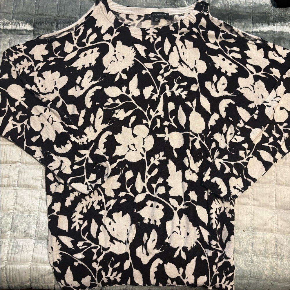 INC International Concepts Black and Cream Floral Sweatshirt